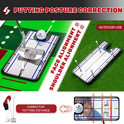Golf Putting Mat 20" x 10' with Trajectory Tracing & Adjustable Slopes for Indoor & Outdoor Practice