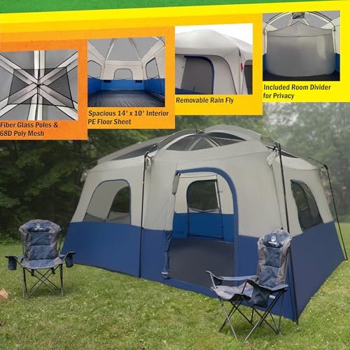 10 Person Camping Tent with Rainfly - Large Family Cabin Tent for Outdoors