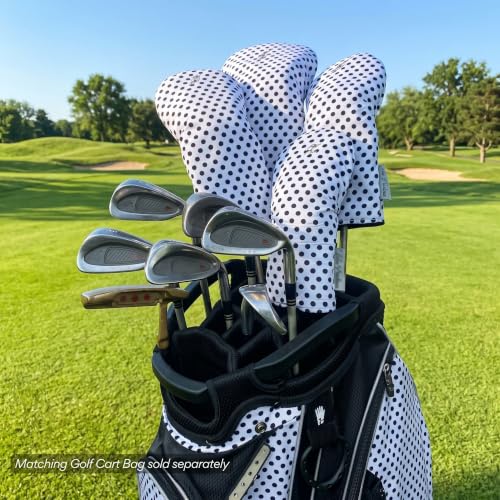 Taboo Fashion Women's Golf Club Covers Set Polka Dot White & Black - Pack of 4, Weatherproof & Numbered