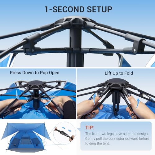 Elegear Blue 4-6 Person Pop Up Beach Tent with 360° Removable Canopy