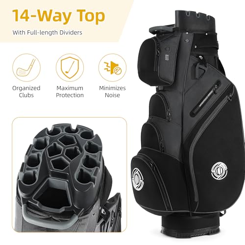 Shopsource 14-Way Golf Cart Bag with Lock Top & Upgraded 900D Oxford - Grey/Black