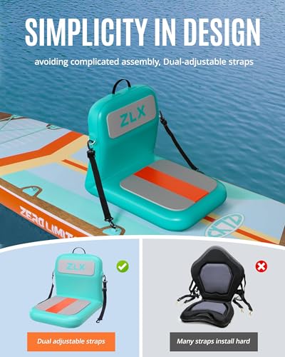 Turquoise ZLX Portable Inflatable Paddle Board Seat with Back Support & Air Pump