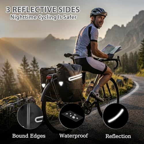 28L Waterproof Bike Pannier Bag with Reflective Details - Black, 2pcs