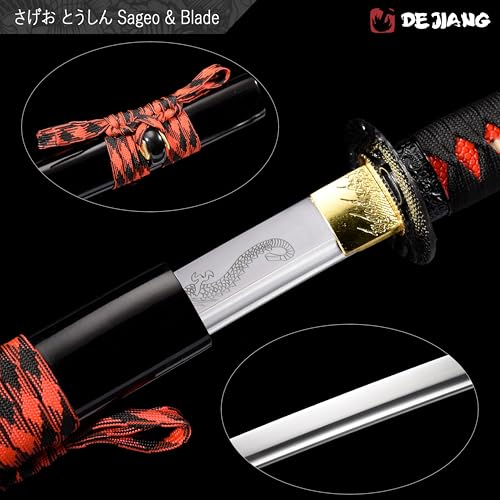 Samurai Sword Katana Handmade Japanese Full Tang Carbon Steel for Training & Collecting - Red Drogen 1060