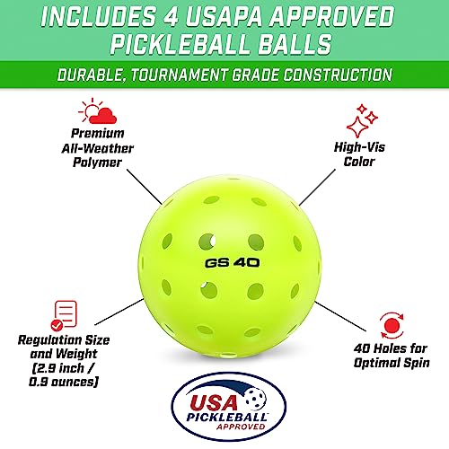 GoSports USAPA Approved 4 Pack Fiberglass Pickleball Paddles for Tournament Play