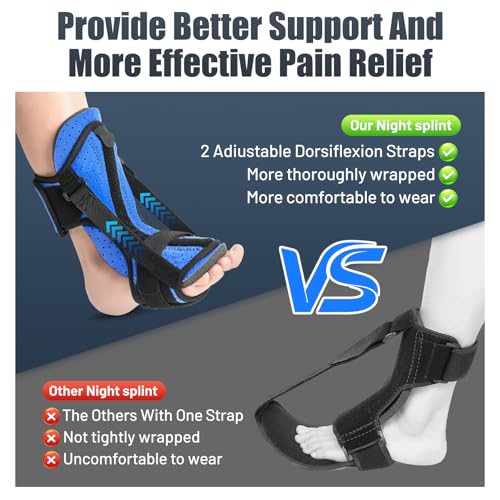 Blue Plantar Fasciitis Night Splint with Massage Ball 2 Pack - Adjustable Support