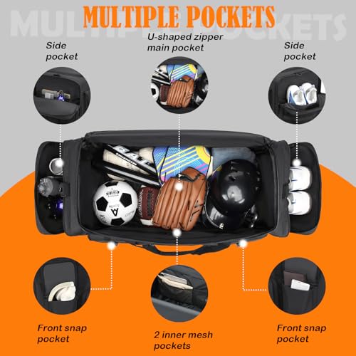 Extra Large Waterproof Duffle Bag for Travel - 80L Sports Gear Storage - Black