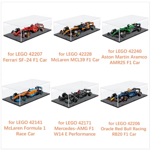 Acrylic Display Case for LEGO F1 Cars with Black Wood Base - 27.6 x 11.8 x 7.9 Inch