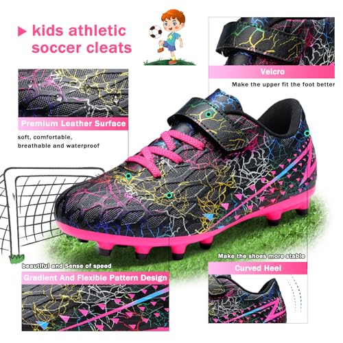 Hanani Boys Girls Soccer Cleats - Kids Football Shoes, 2 Big Kid / Black Red