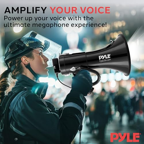 Black Pyle 50W Megaphone PA Bullhorn Speaker with Siren & Record - Crowd Control