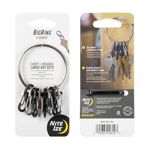 Nite Ize - BRG-M1-R3 BigRing Steel, 2" Stainless-Steel keychain Ring With 8 Stainless-Steel Key-Holding S-Biners
