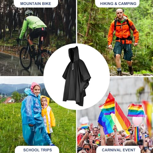 Black Reusable Adult Rain Ponchos - 20 Pack Waterproof Waterproof Raincoat with Hood
