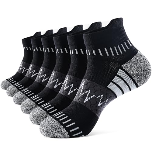 Ankle Compression Socks for Women Men Cushioned Athletic Running Socks - Large / Z-Black White (3 Pairs)