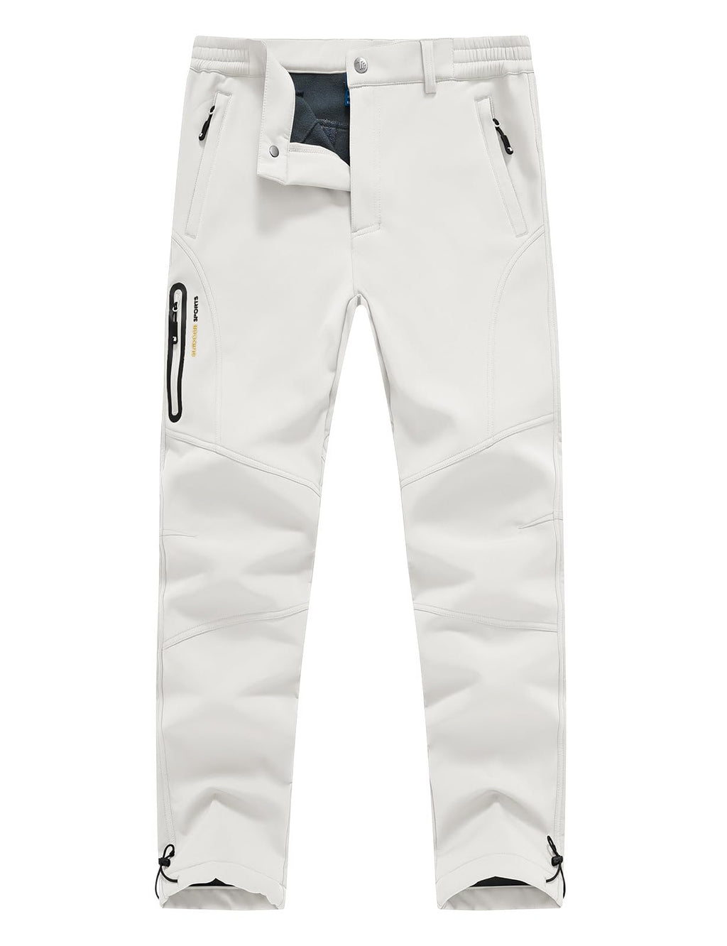 Rdruko Men's Winter Snow Pants, Waterproof Windproof Softshell Fleece Lined Insulated Zip Pocket Hiking Ski Motorcycle (White Grey, 34)