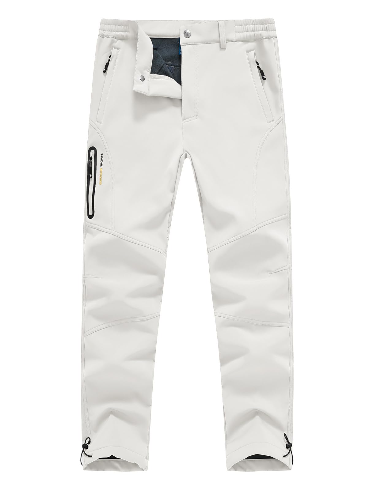 Rdruko Men's Winter Snow Pants, Waterproof Windproof Softshell Fleece Lined Insulated Zip Pocket Hiking Ski Motorcycle (White Grey, 34)