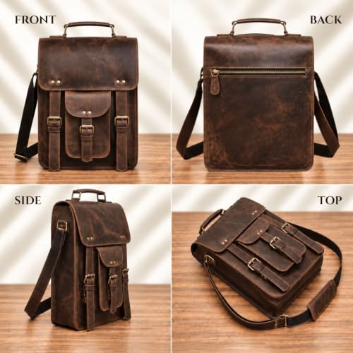 15-Inch Leather Messenger Bag for Men - Vintage Laptop Briefcase