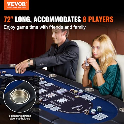 VEVOR 8-Player Foldable Poker Table 72in Casino Card Game Table with Cup Holders
