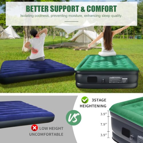 AYAMAYA 16-Inch Queen Camping Air Mattress with Detachable Electric Pump - Portable Double High Inflatable Bed for Camping & Home