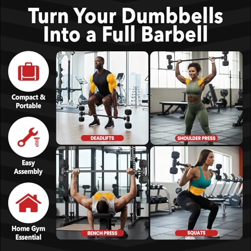 IgniteM Straight Bar Dumbbell to Barbell Converter Bar - 200lb Capacity