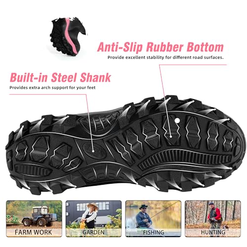 Women’s Waterproof Rubber Work Boots with Steel Shank - Pink, Size 6-11 - Insulated & Anti-Slip