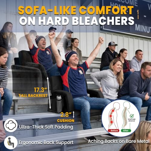 Sheenive Reclining Bleacher Seat Cushion with Back Support - Black 2 Pack, 20.5" Wide