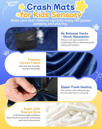 Kids Sensory Crash Pads 3x3 ft Blue - Safe Cushioning for Play & Therapy