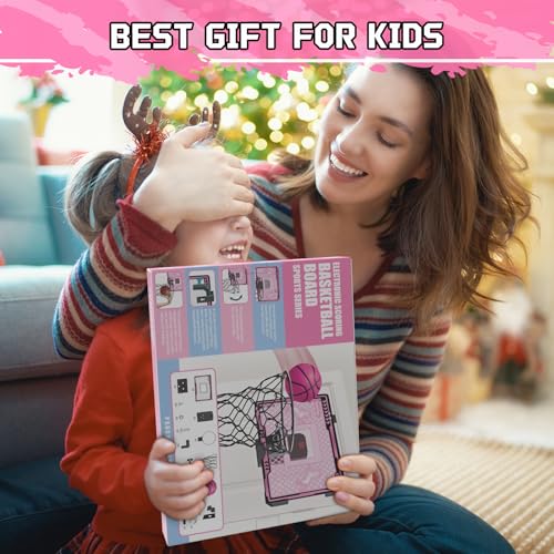 Pink Indoor Kids Basketball Hoop with Electronic Scoreboard & 3 Balls - Unicorn Gift for Girls Ages 5-12