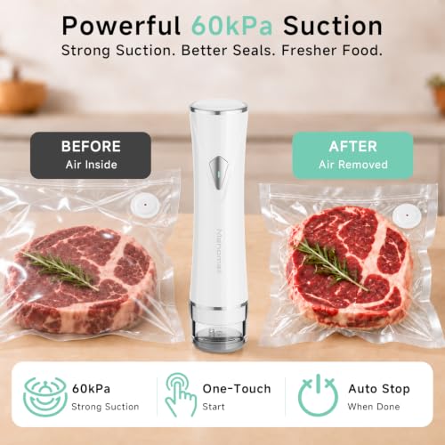 Handheld Food Vacuum Sealer with Reusable Bags and Battery - Compact, Portable, Easy to Use, Includes 30 Bags