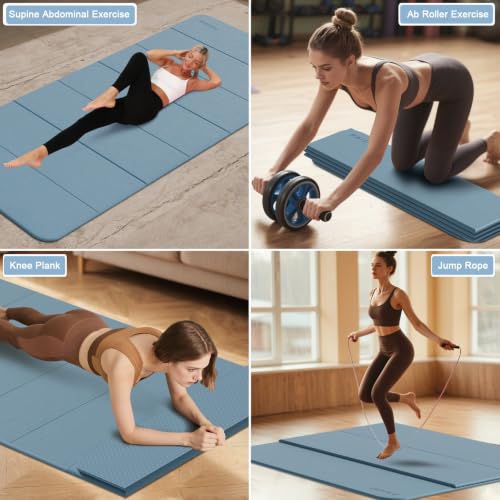 PAIDU Foldable Yoga Mat 10MM Thick 75’’x40’’ with Blue Gray Variation, Quick Storage