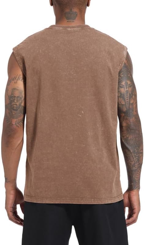 Wrenpies Men's Cotton Workout Tank Top - Sleeveless Acid Wash Muscle Shirt | Loose Fit Gym Tee