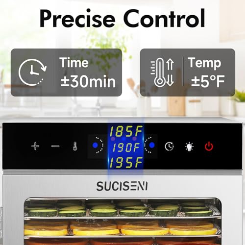 12-Tray Food Dehydrator with Digital Control, 1000W, Quiet Stainless Steel