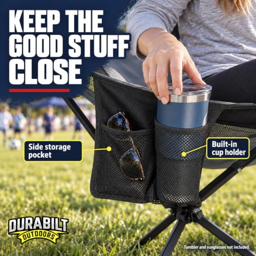 DuraBilt Portable Folding Swivel Chair - Gray & Black Outdoor Camping Seat