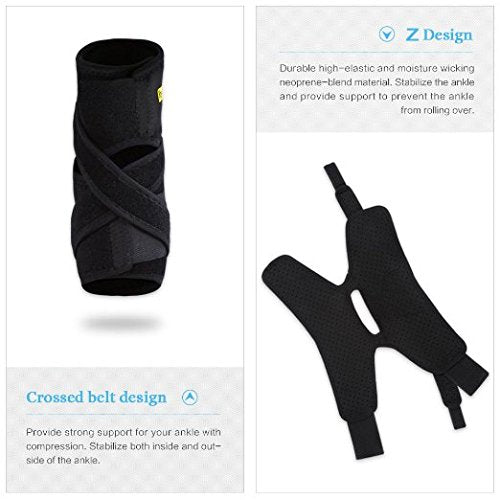 Yosoo Health Gear Yosoo Ankle Brace - Breathable Neoprene Adjustable Compression Ankle Support stabilizer for Ankle Sprain Tendons, One Size, Black