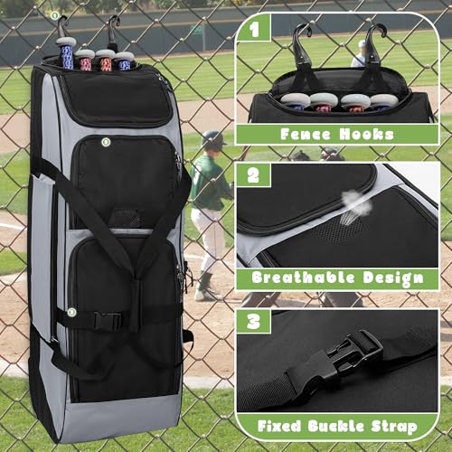 GOBUROS Rolling Baseball & Softball Gear Bag with Wheels, Multiple Pockets