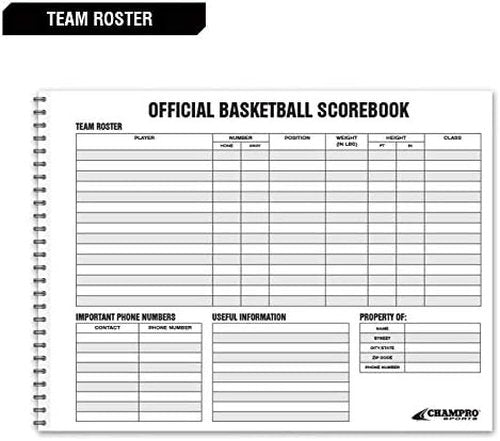 Champro Basketball Score Book - Essential Game Tracker | Durable White Design