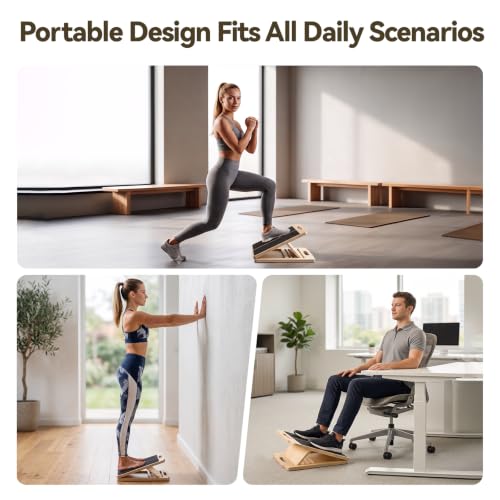 Portable Wooden Calf Stretch Board with Adjustable Incline for Therapy & Fitness