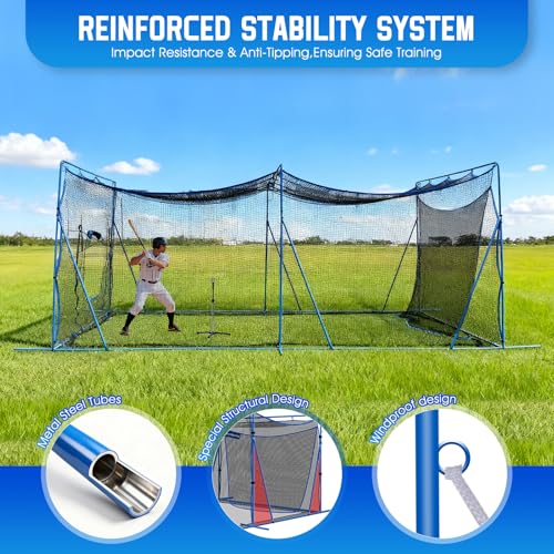 20x10x8 FT Batting Cage Net with Metal Frame for Baseball Softball Practice