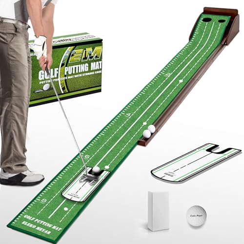 Eleko Meyar Indoor Putting Green Mat - Brownish-Green, Portable Golf Practice Mat with Mirror & Ball Return