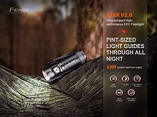 Fenix E18R V2.0 Rechargeable 1200 Lumen Compact LED Flashlight - Black