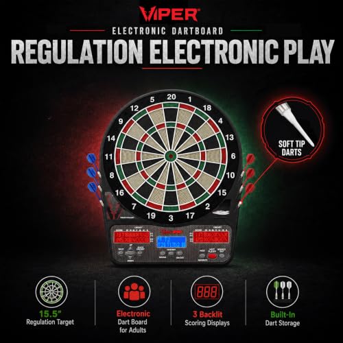 Viper Electronic Soft Tip Dart Board with Automatic Scoring - 15.5 Inch Regulation Size, 50 Games