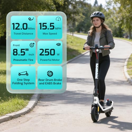 Gotrax Electric Scooter for Adults White 8.5-Inch Tire, 12 Mile Range, 15.5 MPH, 250W Motor
