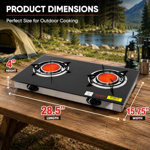 Portable 2-Burner Propane Gas Stove with Infrared Burners for Outdoor Cooking