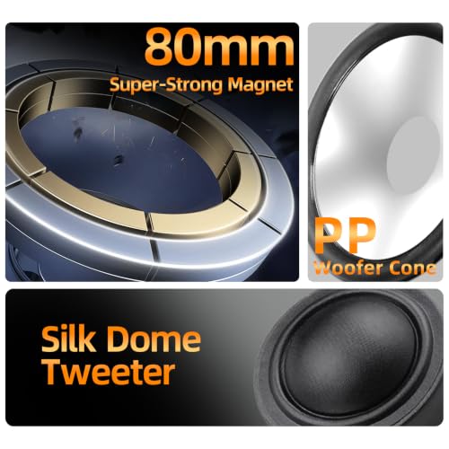 Marine Coaxial Speakers 6.5 Inch Waterproof Boat Speakers with Blue LED Lights - Pair