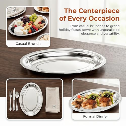 6 Pack 14-Inch Stainless Steel Oval Serving Platters - Elegant & Durable