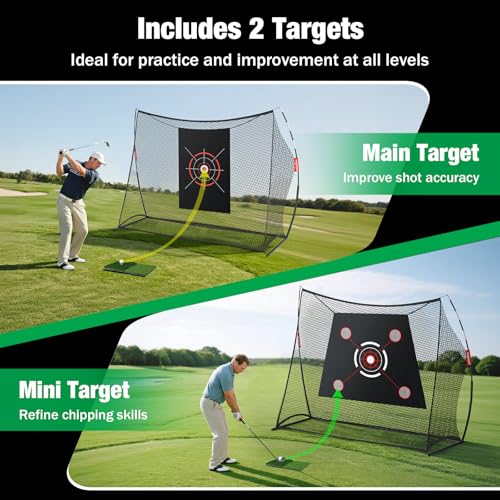Golf Practice Net 10x7ft with Targets - Portable Hitting Net for Backyard Indoor & Outdoor Training - Improve Swing & Accuracy (Variation of THIS listing)
