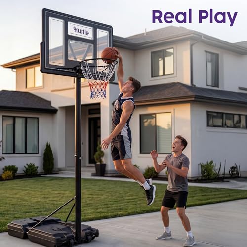 Hurtle Clear 10ft Kids Portable Adjustable Basketball Hoop with Backboard & Wheels
