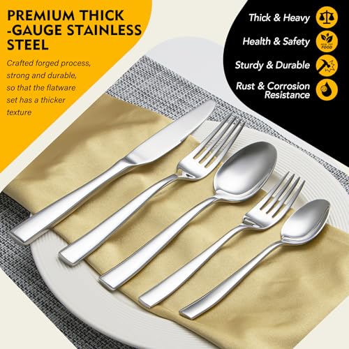 8-Piece Heavy Duty Stainless Steel Flatware Set - Mirror Polished Cutlery for 8, Durable Kitchen Utensils