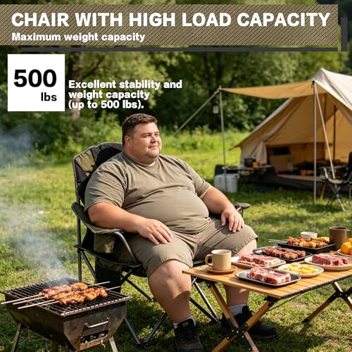 Heavy Duty Camping Chair 500LBS Capacity Oversized Padded Outdoor Seat with Cooler & Cup Holder - Green / 1