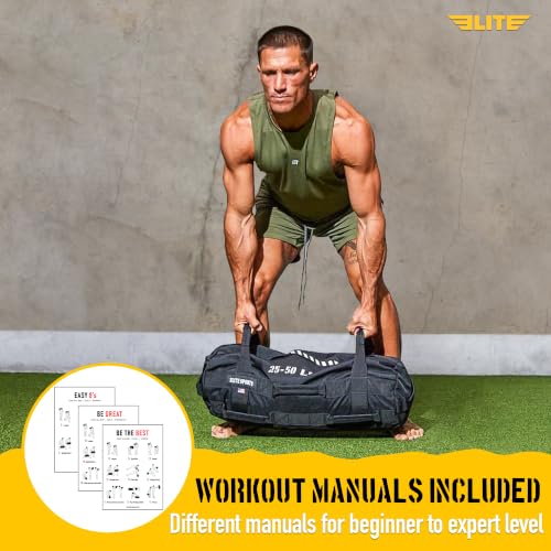 Elite Sports Unfilled Workout Sandbag - Black, 5-25, 25-50, 50-75 lbs - Versatile Strength Training Equipment