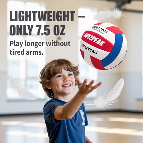 RUN2PEAK Light Soft Beginner Volleyball - Blue/Red/White, Official Size 5